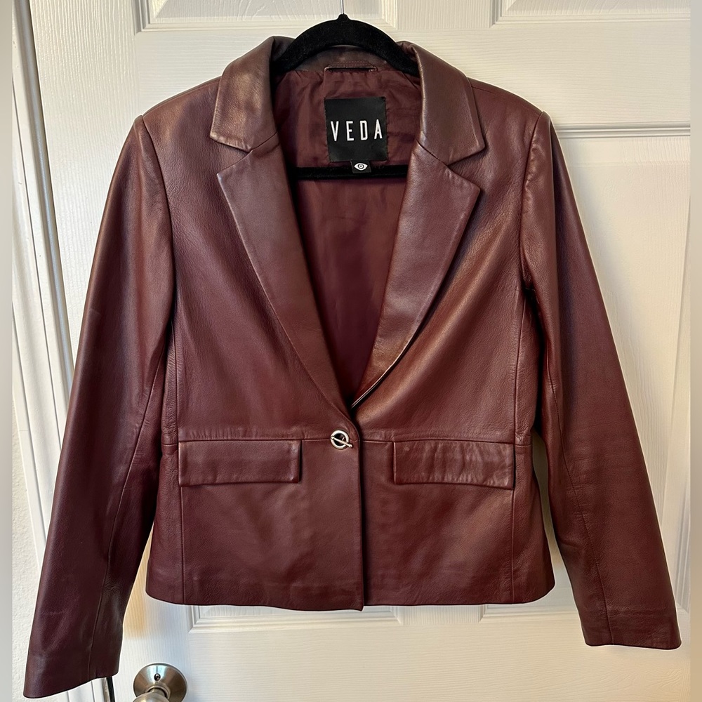 Veda Burgundy Leather Jacket Size M